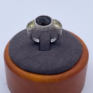 Judith Ripka Sterling Silver Triple Stone Ring Smoky Quartz & Lemon Quartz SZ-8
